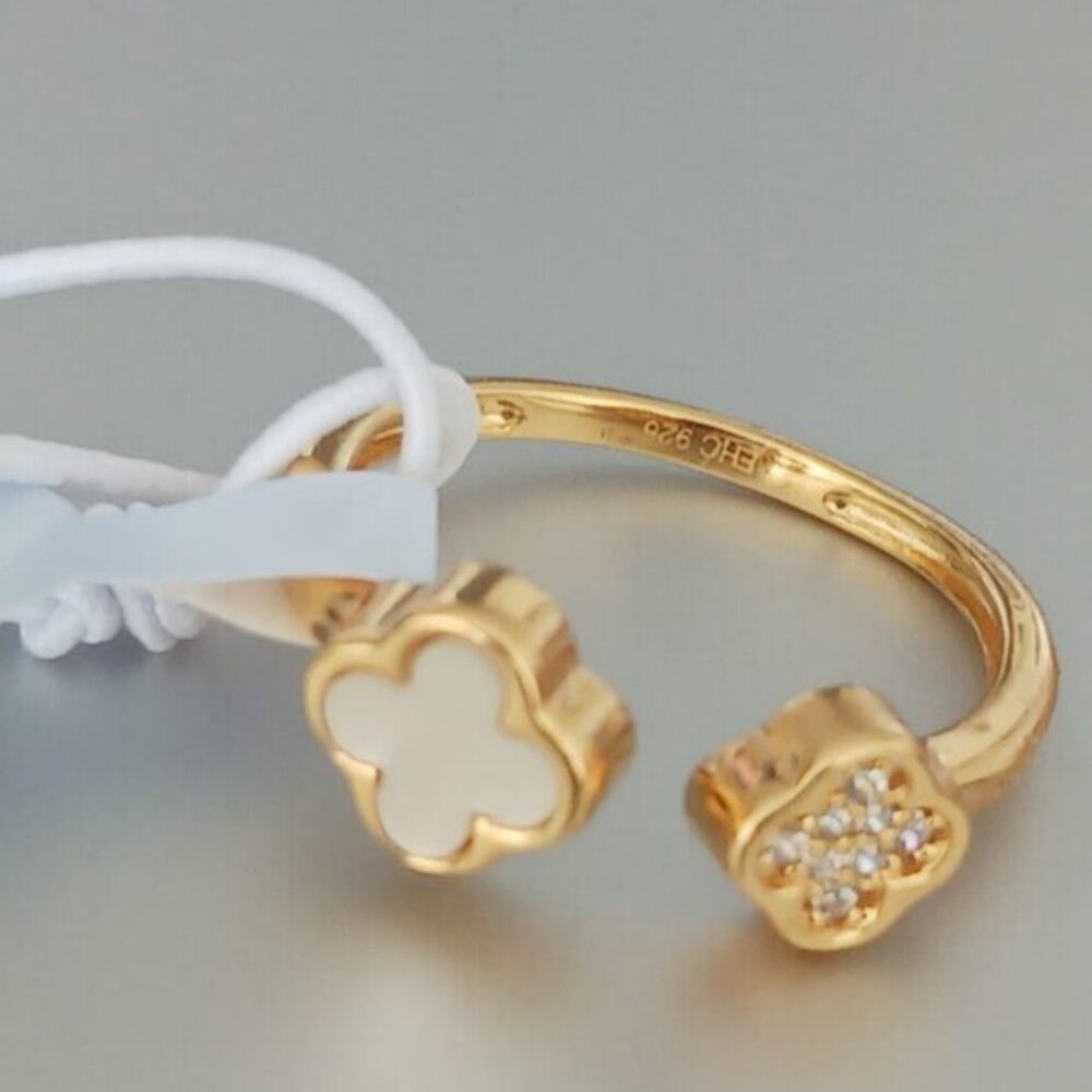 Rachel Zoe Sterling Silver 925 Gold Plated Double Clover Ring Sz. 6 - Picture 2 of 16